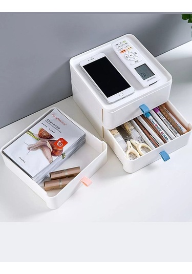 Bayev 2 Katlı Çekmece Makyaj Takı Aksesuar Düzenleyici Masaüstü Organizer Beyaz