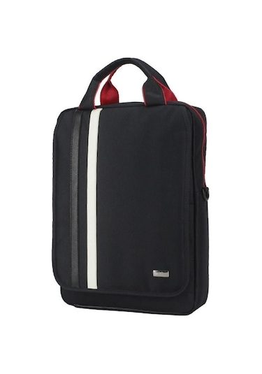 Case Club Slim Siyah Beyaz Detaylı Mat Destekli Omuz Askılı 15 İnç Laptop Bölmeli Sırt Siyah - Beyaz