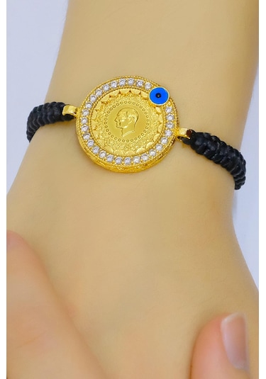 Ipli Çerçeveli Çeyrekli Bileklik Sarı Altın