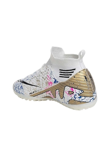 Çoraplı Bilekli Boğazlı Halısaha Futbol Ayakkabısı Beyaz - Altın Beyaz - Altın