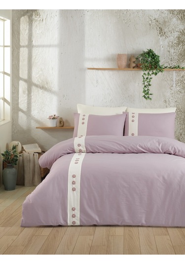 Primacasa Çift Kişilik Nakışlı Nevresim Takımı Daisy Pudra Desenli