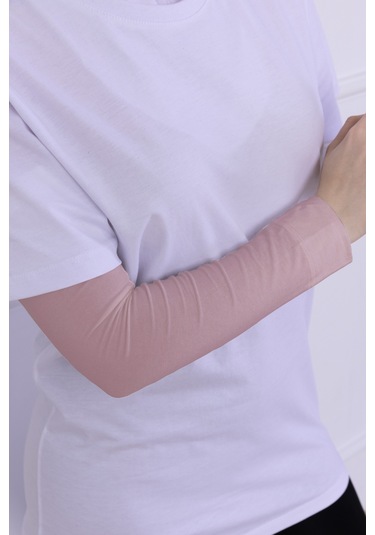 Likralı Penye Kolluk Pudra - Pratik Kadın Tesettür Düz Namaz Kolluğu 1 Çift 40cm Viskon Hijab Pudra