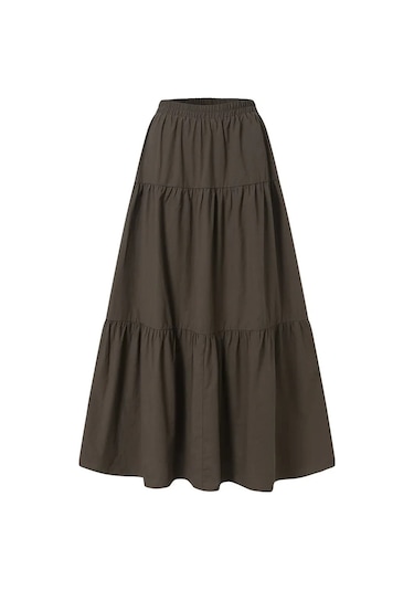 Goocheer Retro Rami Pamuklu Pileli Uzun Etek - Yüksek Bel Kore Moda Harajuku Grungekoyu Kahverengikadın Koyu Kahverengi