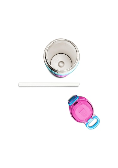 Coral High Kids Renkli Çizgili Desenli Pipetli Ve Direkt İçim Çelik Termos 500 Ml 31987 Pembe - Mavi