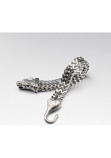 Novahub İskandinav Viking Kurt Kafası Paslanmaz Çelik Erkek Bileklik Hip Hop Kişiselleştirilmiş Çift Sıralı Bilezik 19cm Gümüş Gümüş