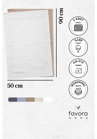 Leoline %100 Pamuk Premium 2'li Ayak Havlusu - Kahve - Beyaz Kahve - Beyaz