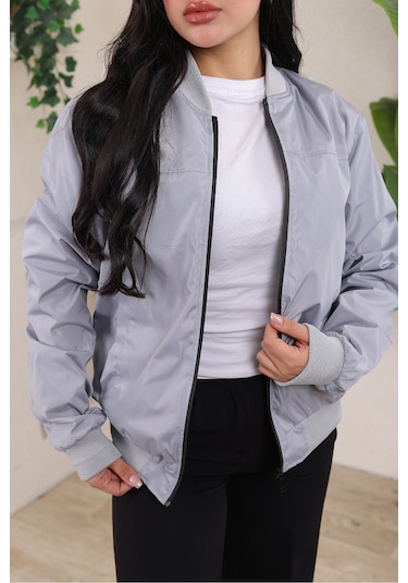 Bomber Kolej Su Geçirmez Ceket Açık Gri Bndk