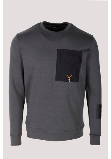 Erkek Sweatshirt Füme Ön Cep Detaylı Relaxed Fit Double Face Crewneck Ncs Jeans 1640 Füme
