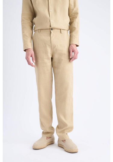 DeFacto %100 Keten Relax Fit Rahat Kesim Düz Paça Yazlık Pantolon C1117AX25SPBG732