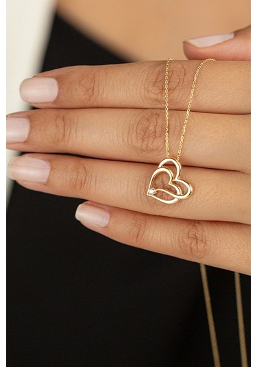 Sevgililer Günü Çift Kalpli Altın Kolye