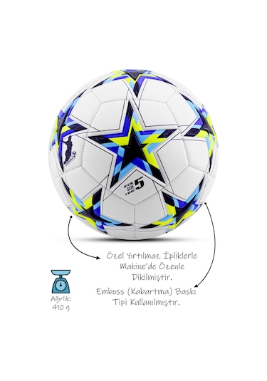 Şampiyonlar Ligi Pompalı Sert Zemin Halı Saha Futbol Topu No:5 - Siyah 034 Siyah