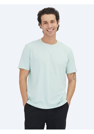 Açık Yeşil Düz Bisiklet Yaka %100 Pamuk T-shirt Açık Yeşil