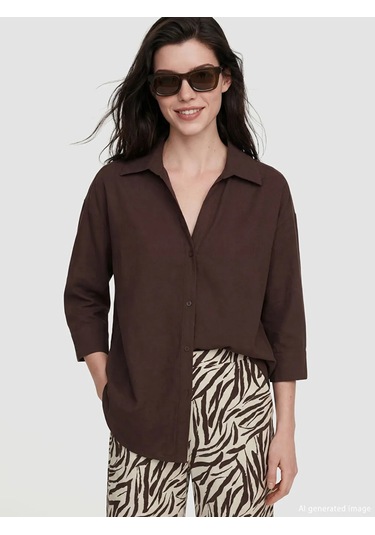 Lc Waikiki Kahverengi Oversize Kadın Gömlek