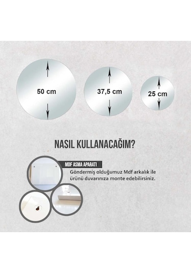 Decorıta Ayna - 3'Lü Takım Daire Ayna Şeffaf