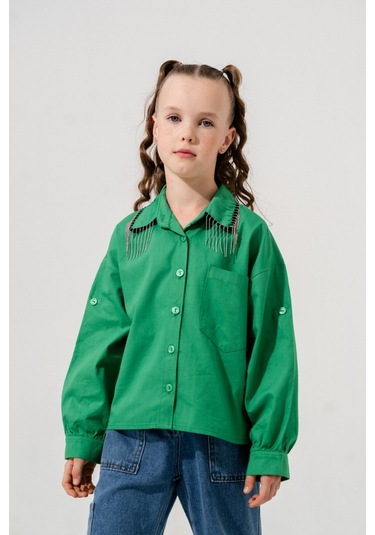 Kız Çocuk Yakası Taşlı Gömlek 3126 Yeşil