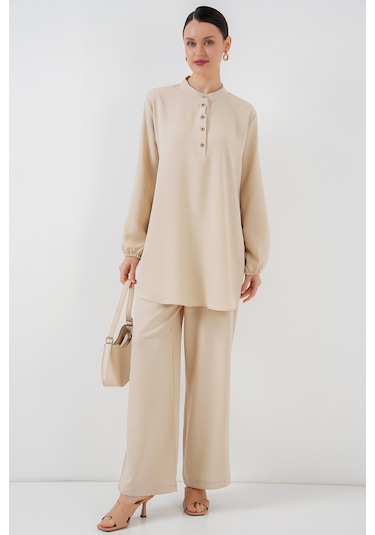 Bigdart 6678 Keten Tunik Pantolon İkili Takım - Krem