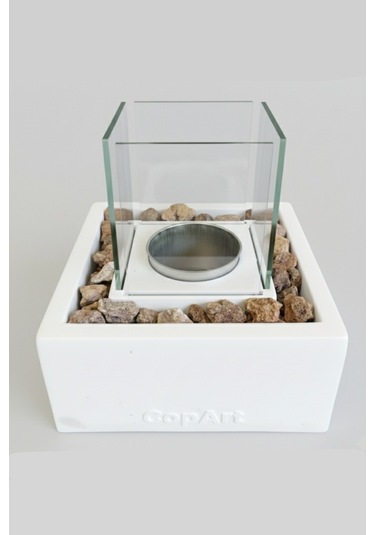 Quadrata Beyaz Biyoetanol Masaüstü Şömine - 1 Lt Yakıt Ve Dekoratif Taş Hediye