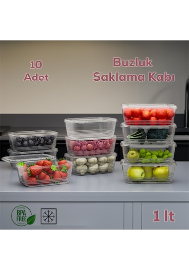 Porsima 1072 10' Lu Kendinden Kapaklı Buzluk Saklama Kabı 1 Lt