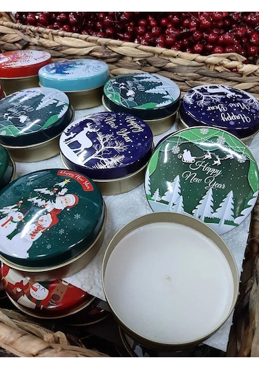 Yılbaşı Christmas Desenli Karışık Teneke Kutu Mum 5 Adet