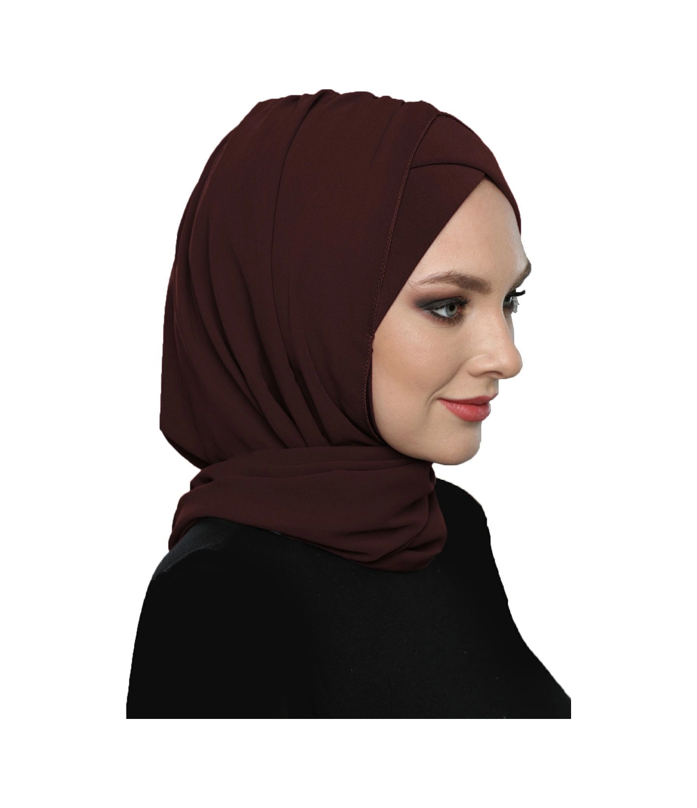 Şallı Takmatik Sade Kahve Hazır Türban Tesettür Bone Namaz Örtüsü Kahve