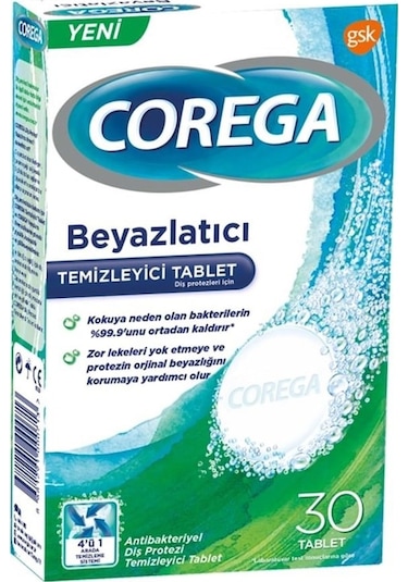 Corega Beyazlatıcı Diş Protezi Temizleyici Tablet 30'lu x 2 Paket