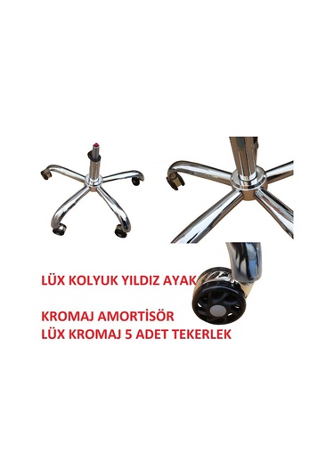 Kromaj Metal Yıldız Ayak Tekerlekli Amortisörlü Ofis Büro Çalışma