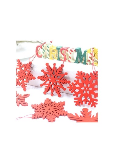 6 Adet / Takım Ahşap Kar Yılbaşı Ağacı Süsleri Beyaz