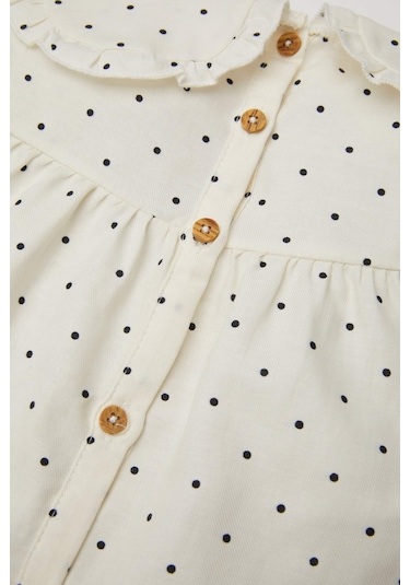 DeFacto Kız Bebek Büyük Yaka Puantiye Twill Uzun Kollu Gömlek D3046A524WNER99 Ekru