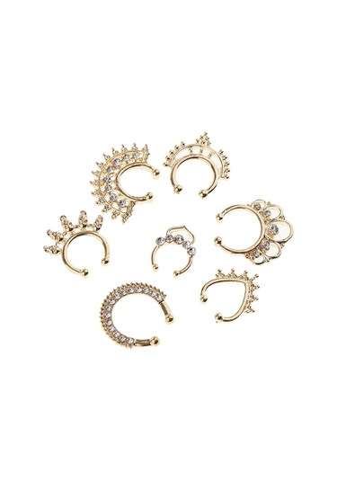 Suntek 21 Parça Kristal Sahte Septum Clicker Burun Altın Altın