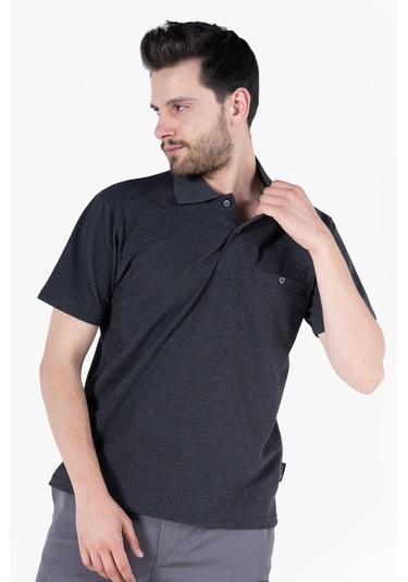 T-shirt %100 Pamuk Polo Yaka Fleto Cepli %100 Pamuk Antrasit Melanj
