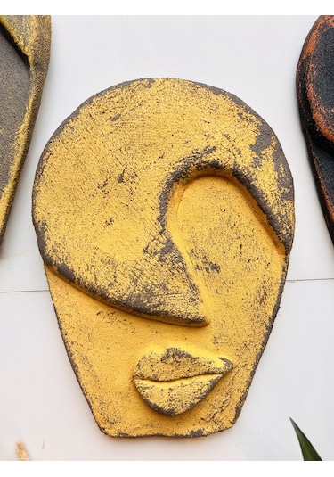 Soyut Tasarım El Yapımı Duvar Dekoru Renkli Taş Maske Büyük 3'lü Set, Dekor Mask, 3d Duvar Heykeli