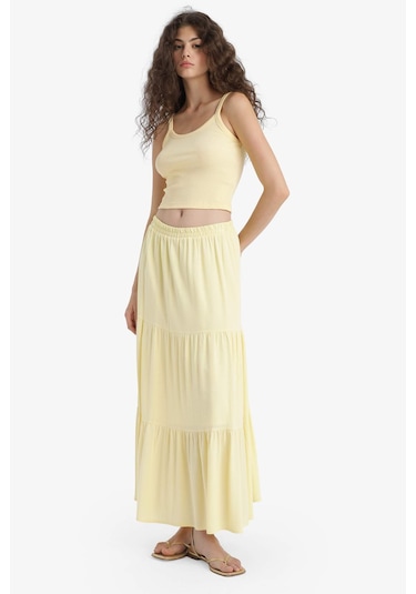 Defacto Yüksek Bel Pamuk Astarlı Krinkıl Viskon Maxi Etek D5033ax25smyl487 Sarı