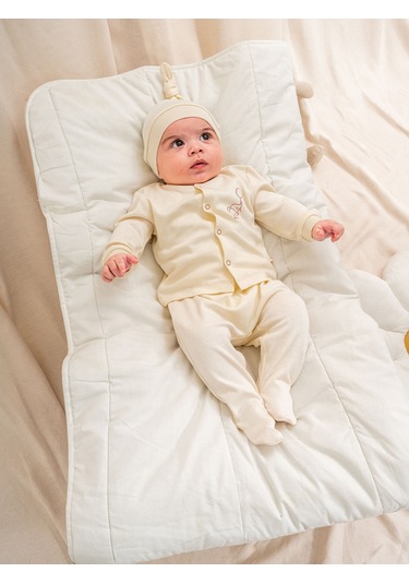 Kd43307.Zıbın Şapka 3lü Takım 0-1/1-3/3-6/6-9ay Ekru