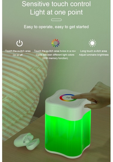 Yaozixa Usb Şarjlı 2400mah Renkli Ambiyans Lambası - Yatak Odası Gece Lambası, Kamp İçin Mini Fonksiyonel, Çekmeceli Ve Dokunmatik Çok Renkli