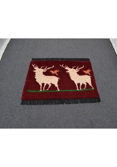 Zehra Abla Halı Yeni El Dokuma Zarif Geyikli Kuşlu Yün Tülü Duvar Halısı 5717 Renkli