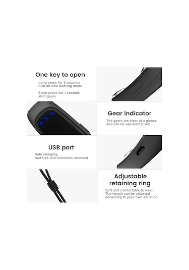 Sones Akıllı Anti Horlama Cihazı Ems Nabız Horlama Durdurma Etkili Çözüm Horlama Uyku Yardımı Siyah