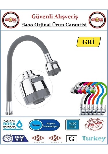 Spiralli Esnek Mutfak Evye Batarya Borusu - Gri Gri