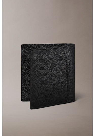 Erkek İnce Tasarım Dokulu Dikey Cüzdan - Siyah Black