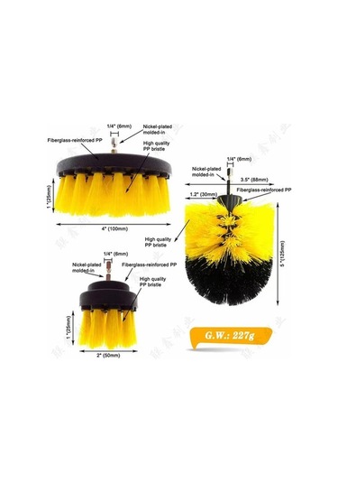 Ulzyvf 3 Parça Sarı Matkap Fırça Seti - Mutfak & Banyo Temizliği İçin Dayanıklı Sarı, Mutfak & Banyo İçin Sarı