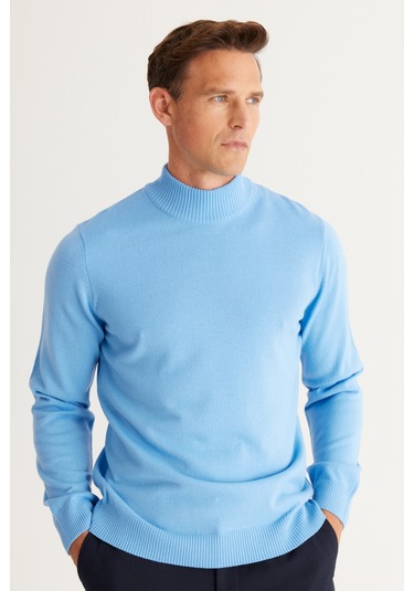 AC&Co / Altınyıldız Classics Erkek Acık Mavı Standart Fit Normal Kesim Yarım Balıkçı Yaka Triko Açık Mavi