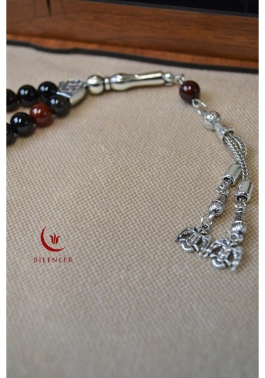 Akik Taşlı 33 Lü Erkek Tesbih Doğal Taş, Özel Ahşap Kutulu Çok Renkli