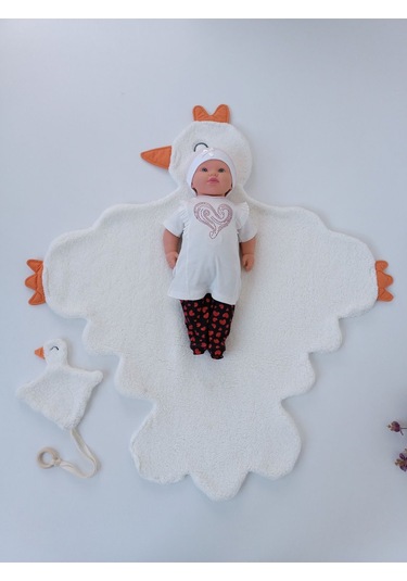 Kışlık Wellsoft Peluş Kuzu Kumaş Bebek Battaniyesi- Çok Amaçlı Minik Kuş Bebek Örtüsü -120x120cm Btn10257 Ekru