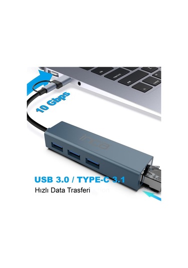 Inca Iutp-03tx Ethernet Usb 3.0+type-c 3.1 Grişli 000 Mbps 3x3.1usb Eternet-çoklayıcı