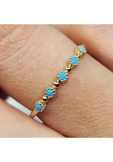 Fasekgold Firuze Taşlı Beş Taşlı Minimal Modern Tasarım 925 Ayar Gümüş Yüzük