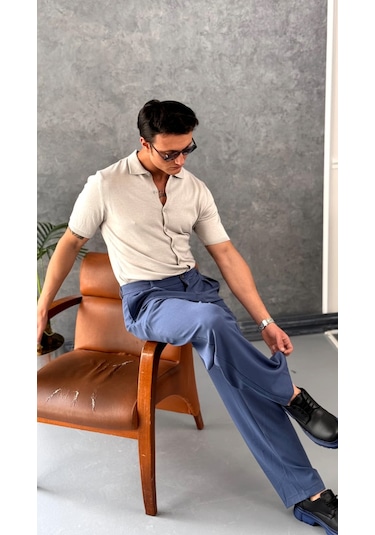 Modefendi Slim Fit Polo Yaka Triko Pamuk Kısa Kollu Gömlek Beyaz