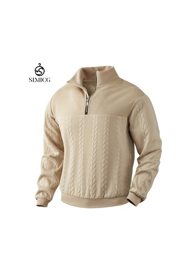 İnce Desenli, Bol Kesimli, Fermuarlı Balıkçı Yaka Kazak Haki