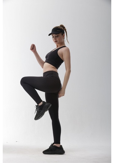 Polyester Siyah Normal Bel Fitted Basic Sporcu Tayt Takımı SiYAH