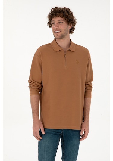 U.S. Polo Assn. Erkek Comfort Fit Yarım Fermuarlı Camel Sweatshirt 50313754-VR233