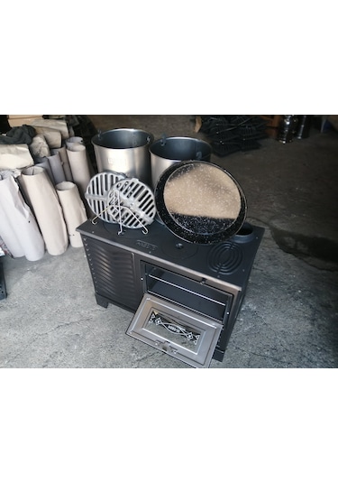 Siyah Mat Emaye Kovalı Soba -Kuzine Soba Alttan Havalı