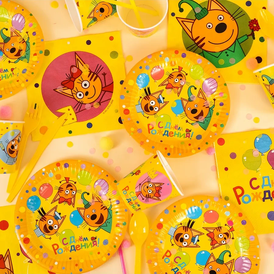 Davajdarit' Üç Kedi Çocuk Partisi İçin Tek Kullanımlık Yemek Seti 150736231 100 adet